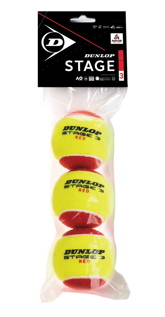 Dunlop STAGE 3 RED Packung mit 3 Tennisbällen
